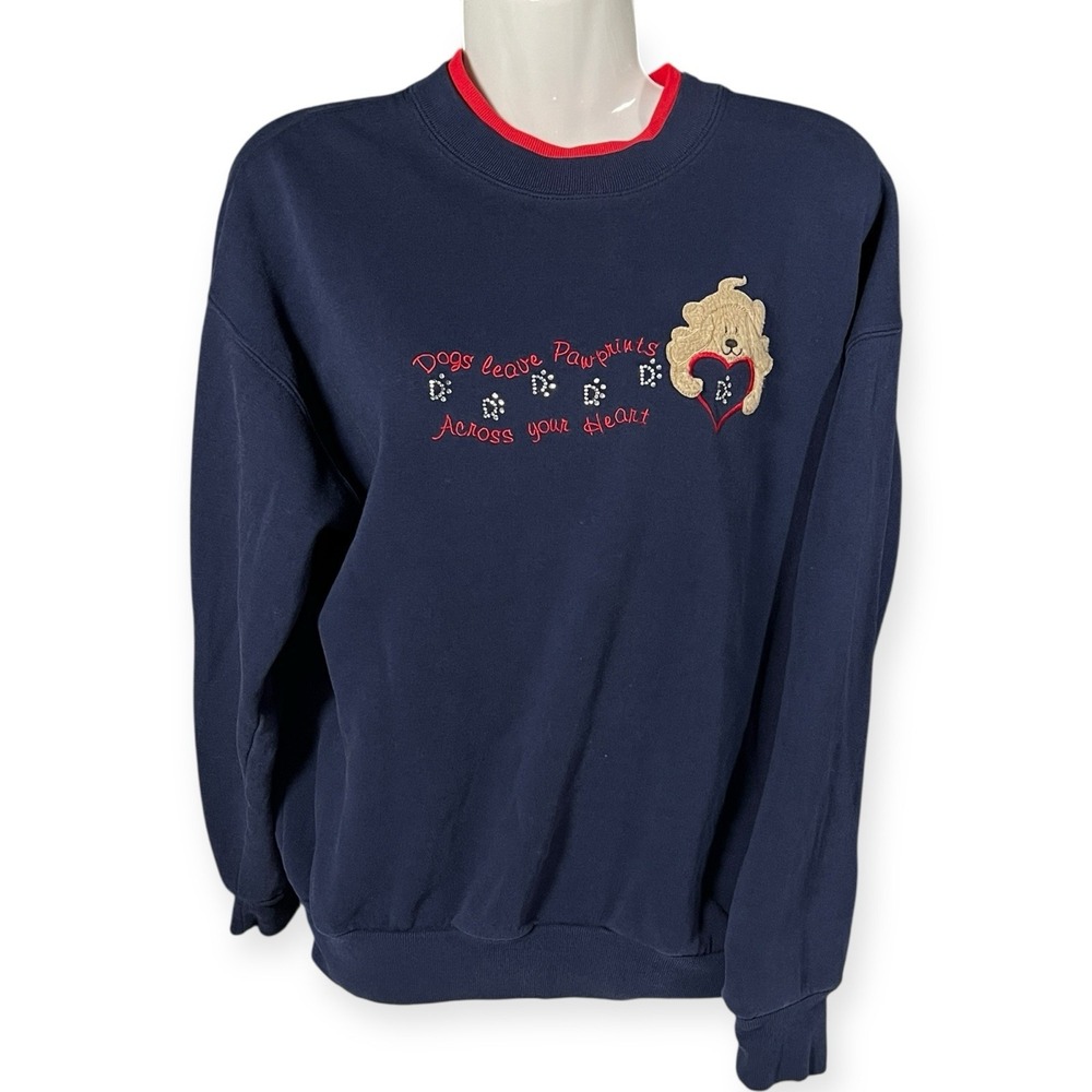 Y2K M & C Sportswear Womens Med Grandmacore Sweatshirt Dogs Pawprints Sparkle - Picture 2 of 11